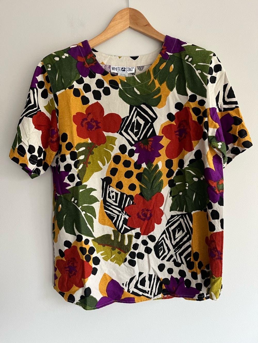 White Stag Vintage Multicolor Silk Abstract Floral Print Top Small